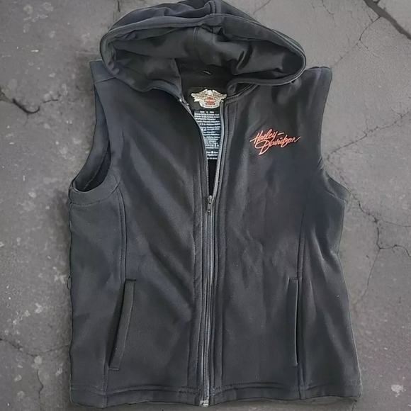 Harley-Davidson Women's Sleeveless Black Hooded Zip Up Vest Size M - Picture 1 of 6